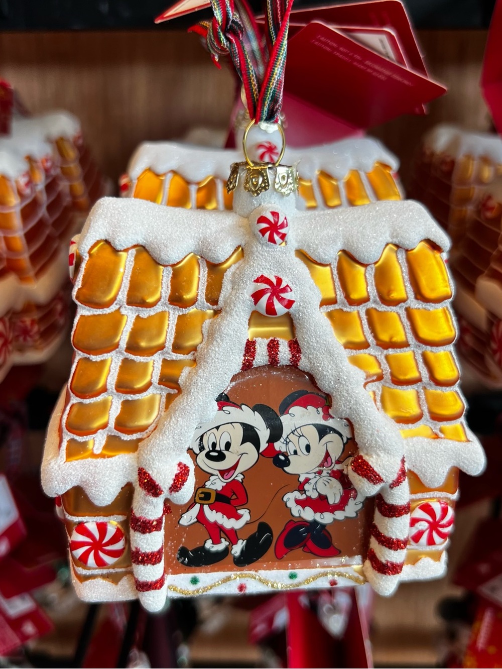 Disney Parks 2026 Mickey Minnie Mouse Gingerbread House Glass Ornament NEW